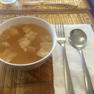 Meals come with soup, salad and rice.