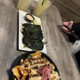 OG marg, blistered chiles, nachos