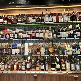 a display of liquor bottles in a liquor shop