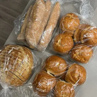 Baguettes, sourdough loaf, brioche buns