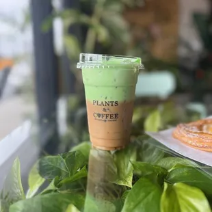 Iced Vietnamese coffee with pandan cold foam