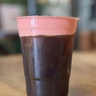 Cold brew with pinkberry foam (cold brew was acidic, pinkberry foam is too sweet and artificial like strawberry Nesquik; would not get)