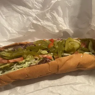 Roast Beef and Swiss Cheese Sub stuffed to the gills. It was fantastic but way too much for one person!!!!