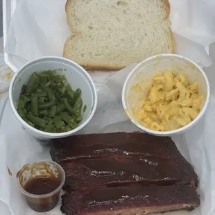 Smoked Pork Ribs Macaroni and Cheese Green Beans