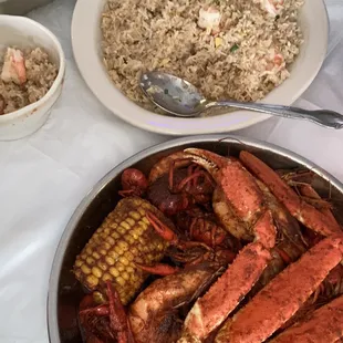 Shrimp fried rice and seafood boil