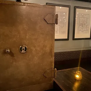 a safe door in a restaurant