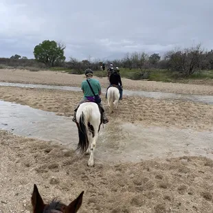 Riding back to stable, crossing Tanque Verde Wash, which makes for a safe, convenient way to get from stable into the national park.