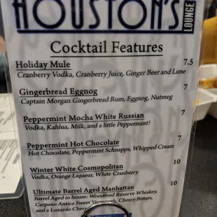 Rotating cocktail menu