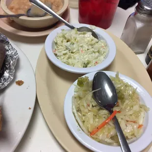 Vinegar and mayonnaise slaw and beans