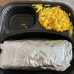 Falafel gyro and side of rice came