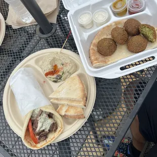 Lamb/Beef Shawarma, Baba Ghanoush, &amp; Falafels.