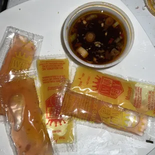 Sauces (duck, mustard, dumpling)