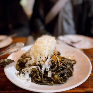 Spaghetti Nero | anchovy, chili, tomato, basil, pangrattato, parmesan