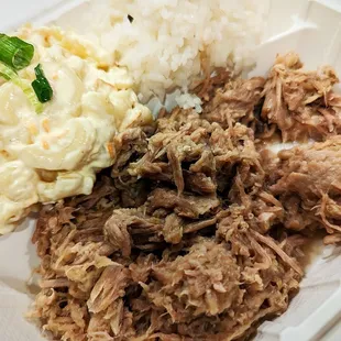 Kalua pork, Mac salad, rice
