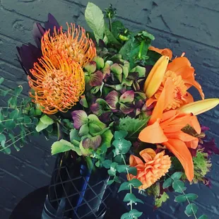 Love this bright fall arrangement.