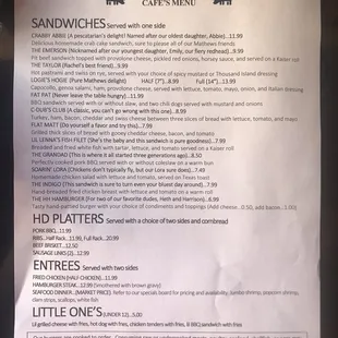 Lunch menu