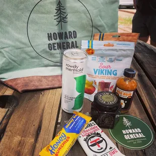 All the goodies I bought! I love my tote a d the Sour Vikings are the best candies ever!!