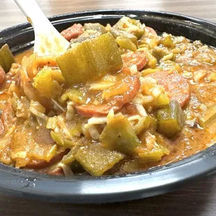 Seafood &amp; Sausage Gumbo, $13.50.  Tasty : )