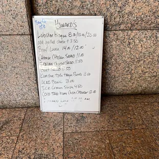 Menu for the day
