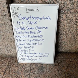 Menu for the day
