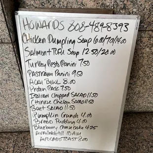 Menu for the day