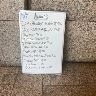 Menu for the day