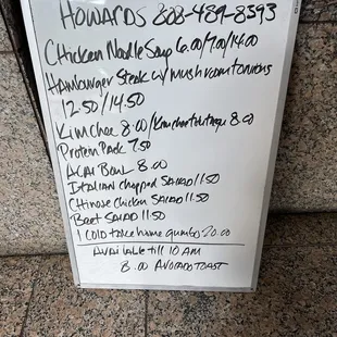 Menu for the day
