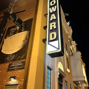 the front of the building at night