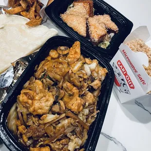 Moo Shu, friend rice, shrimp toast