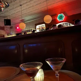 Two sad espresso martinis and the smell of a college bar.