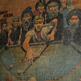 a pool table with billiards