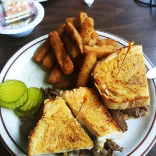 Beefeater with Cheddar-Jack instead of Swiss cheese, fried zucchini.