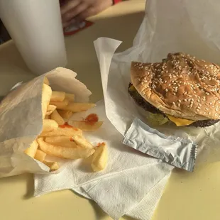 Double cheeseburger with fries