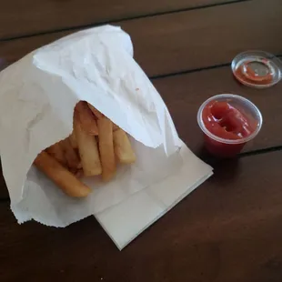 small French fries and ketchup