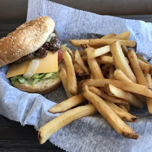 $2.50 Quarter Pound Burger with a side of French Fries