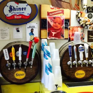 a variety of beer taps