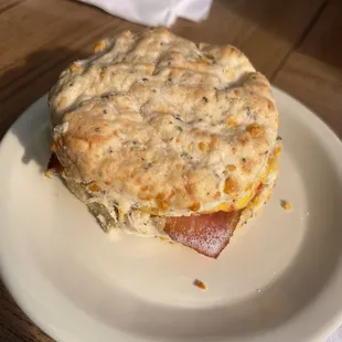 Herb Cheese biscuit with bacon and warm pimento cheese.