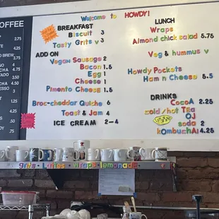 a menu on the wall