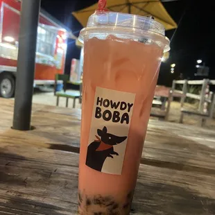 Strawberry Lychee Milk Tea w/ boba