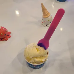 Caramel cream..one scoop with some table ice cream
