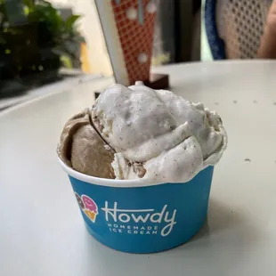 Butter pecan on top of Dr. Pepper chocolate chip.