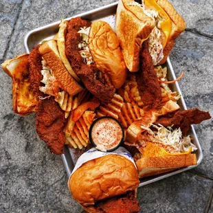 a tray of fried food