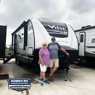 Cheers to more happy campers!  Congrats Mr. &amp; Mrs. Van Der Plong on the new 2024 Forest River Vibe 26RB. Welcome to the Howdy RV family!