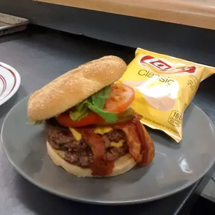 Howdy&apos;s Deli &quot;Big Ass Cheeseburger&quot; With an extra patty and bacon added, it&apos;s huge!