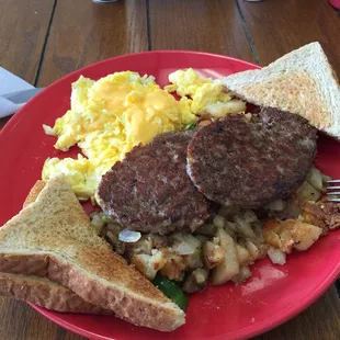 The two egg platter with sausage never fails