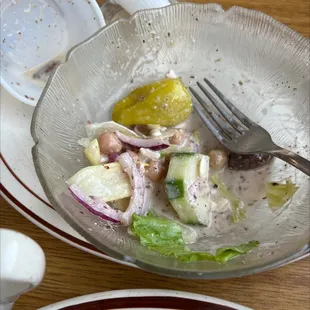 What's left of my Greek salad, it was delicious with farm fresh tomatoes!!!