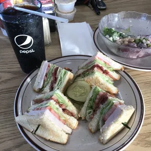 Need a cool meal on a hot Michigan day? Try the Club Sandwich....Delicious!!!!!!!!!! Pepsi products top the savory meal!