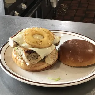 Aloha! Hawaiian Grilled Chicken with ham, Swiss cheese and a Hawaiian roll!  Great daily special!  Aloha!