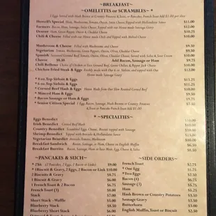 Breakfast menu, March 2019.