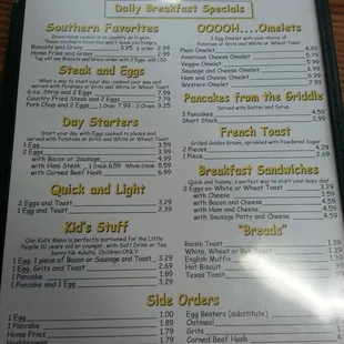 Breakfast menu